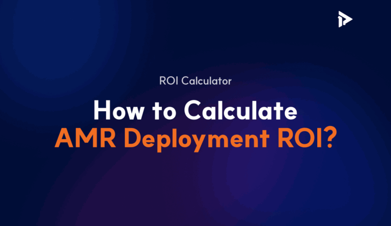 Thumbnail image for Polaris3D's English blog post. It features a dark blue gradient background with the Polaris3D logo and the text: 'ROI Calculator - How to Calculate AMR Deployment ROI?'. Designed for factory automation and logistics warehouse management teams